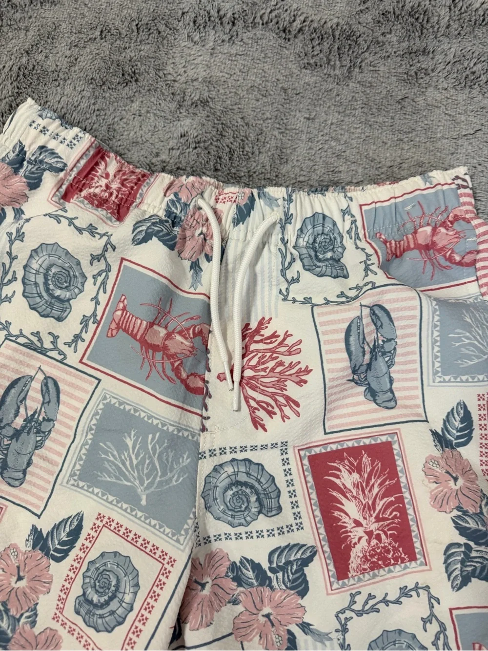 Hollister Men's size small Cream Floral & Coastal Print Swim Shorts